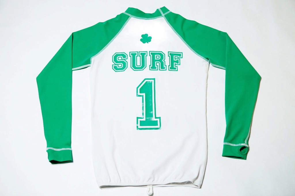 Дизайнерская лайкра для серфинга SURF #1. Бело - зеленая. Спина