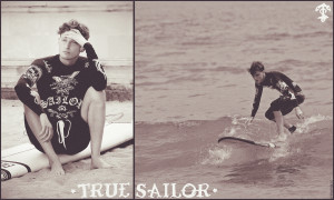 Павел Воля в дизайнерской лайкре для серфинга с татуировками True Sailor.